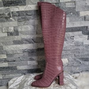 Marc Fisher Unella Knee Croc Embossed Leather Block Heel Boots